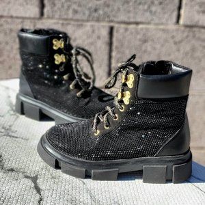 Toddler Girl's Black Rhinestone Studded lace Boots
